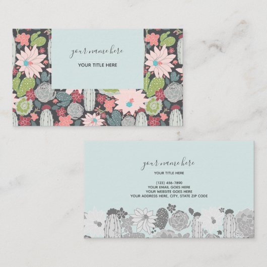 Cactus and Succulent Planten Greens Pinks Pattern Visitekaartje (Voorkant / Achterkant)