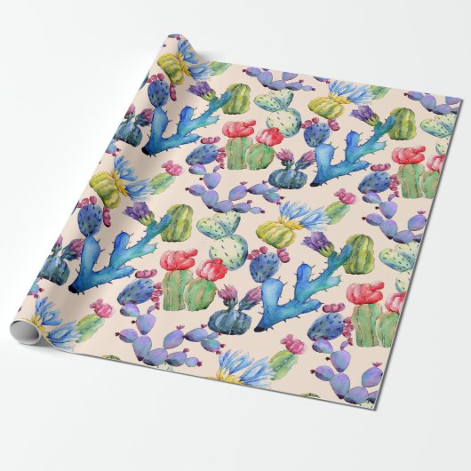 Cactus and Succulents Vibrant Southwest Waterverf Cadeaupapier (Uitgerold)