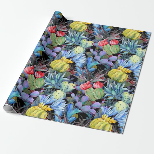 Cactus and Succulents Vibrant Southwest Waterverf Cadeaupapier (Uitgerold)
