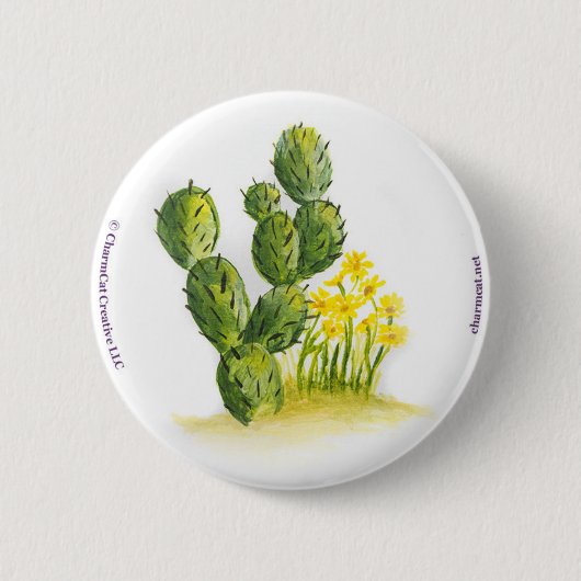 Cactus and Yellow Flowers Pin Back Button (Voorkant)