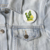 Cactus and Yellow Flowers Pin Back Button (In situ)