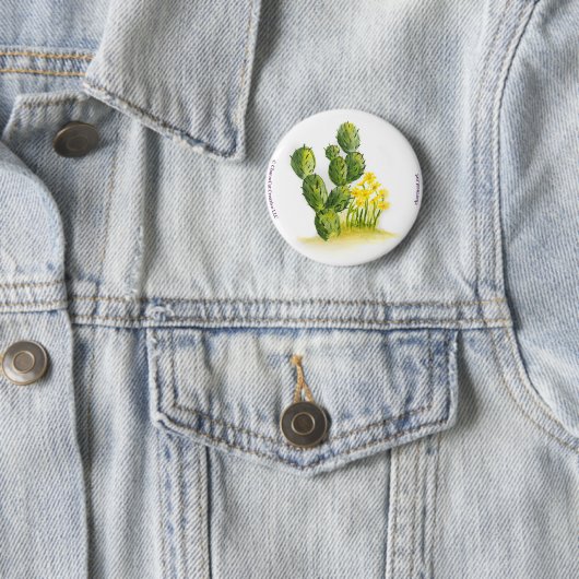 Cactus and Yellow Flowers Pin Back Button (In situ)
