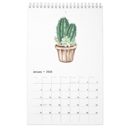 Cactus ans succulents in waterverf kalender (Jan 2026)