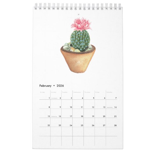 Cactus ans succulents in waterverf kalender (Feb 2026)