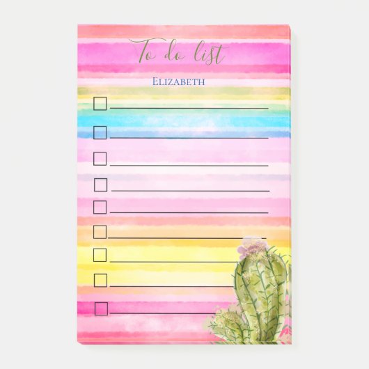 Cactus Aquarel Gestreepte Takenlijst Post-it® Notes (Voorkant)