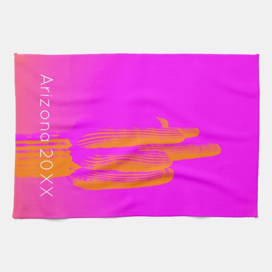 Cactus Art Arizona Jaar Heet Roze Sinaasappel Mode Theedoek (Horizontaal)
