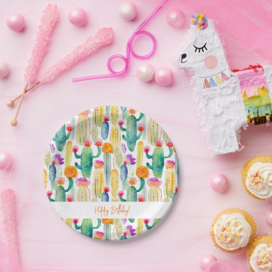 Cactus Art Desert Zuidwest Happy Birthday Fun Papieren Bordje (Feest)
