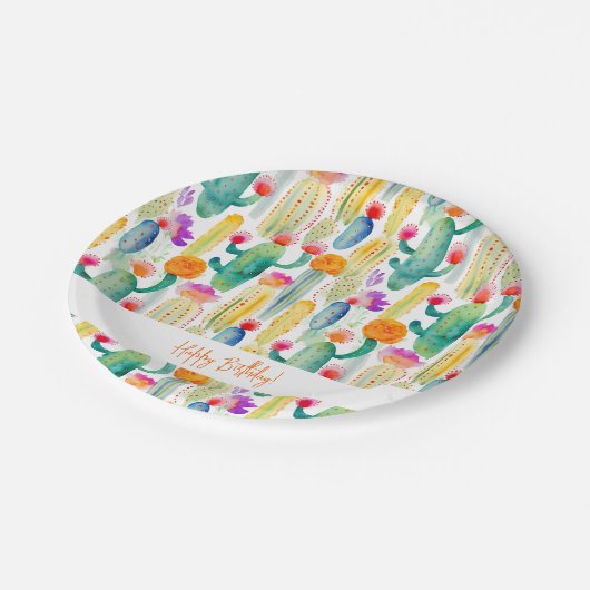 Cactus Art Desert Zuidwest Happy Birthday Fun Papieren Bordje (Gekanteld)