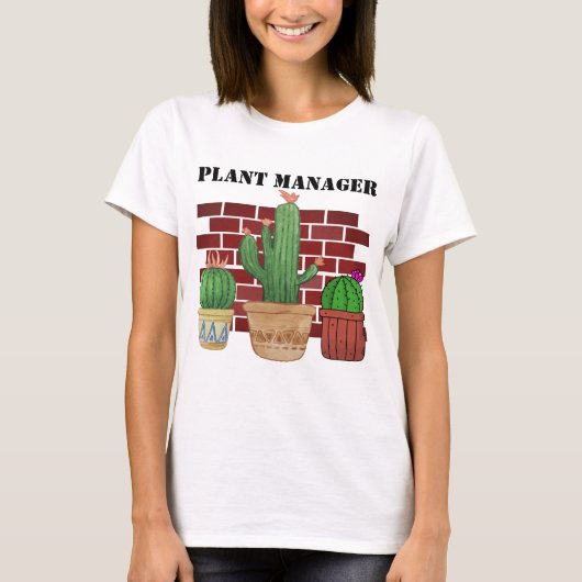 Cactus Art Funny Potted Plant Manager T-shirt (Voorkant)