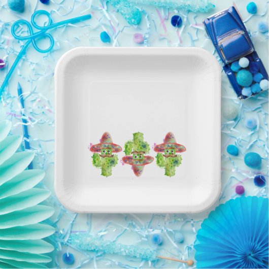 Cactus Art Mustache Pet Fiesta Spaans plezier Papieren Bordje (Feest)