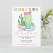 Cactus Baby Girl | uitnodiging tot baby shower (Staand voorkant)