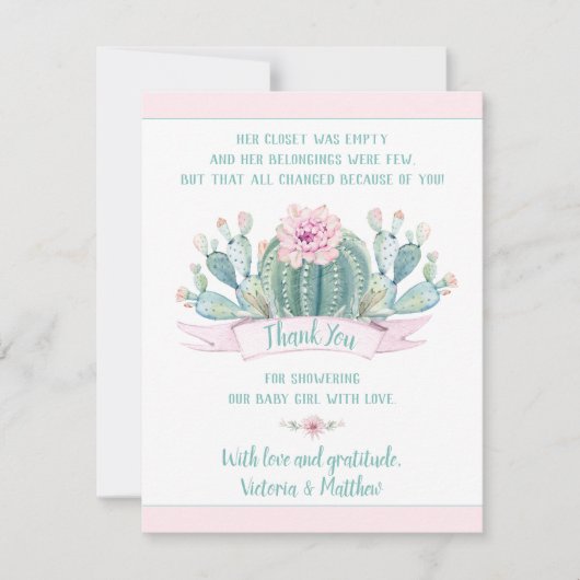 Cactus baby shower bedankkaartjes bedankkaart (Voorkant)
