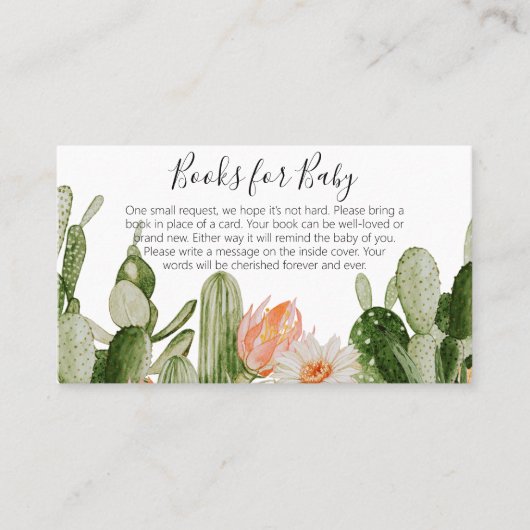 Cactus Baby shower Books for Baby Visitekaartje (Voorkant)