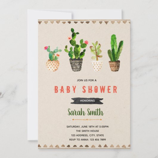 Cactus baby shower feest uitnodiging (Voorkant)