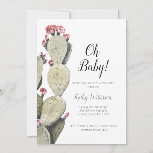 Cactus Baby shower Girl Invitation Kaart (Voorkant)
