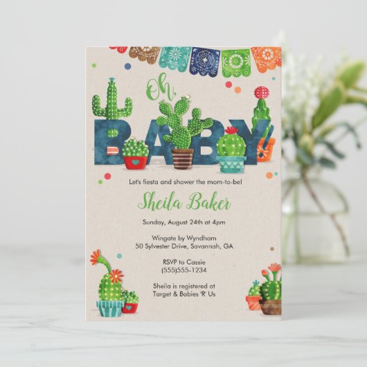 Cactus Baby shower Invitation | Cactus Thema Kaart (Staand voorkant)