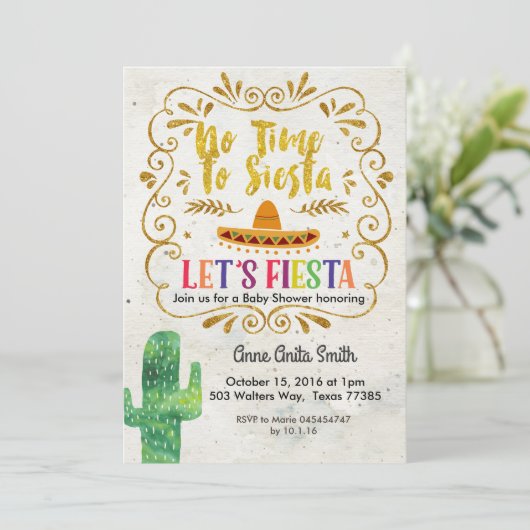 Cactus Baby shower Invitation Gold Kaart (Staand voorkant)