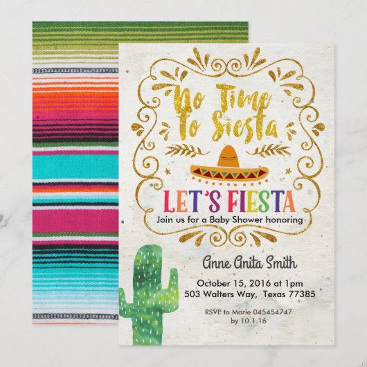 Cactus Baby shower Invitation Gold Kaart (Voorkant / Achterkant)