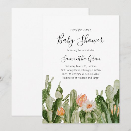 Cactus Baby shower Invitation Kaart (Voorkant / Achterkant)