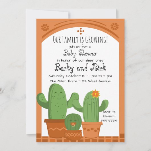 Cactus Baby shower Invitation Kaart (Voorkant)