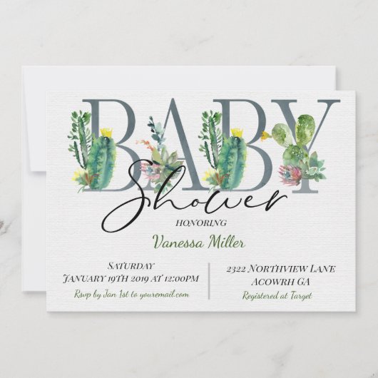 Cactus Baby shower Invitation Kaart (Voorkant)