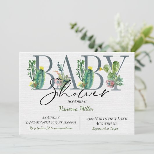 Cactus Baby shower Invitation Kaart (Staand voorkant)