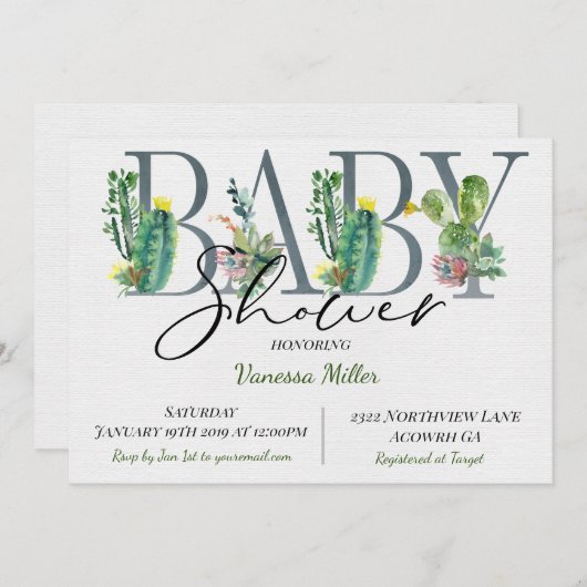Cactus Baby shower Invitation Kaart (Voorkant / Achterkant)