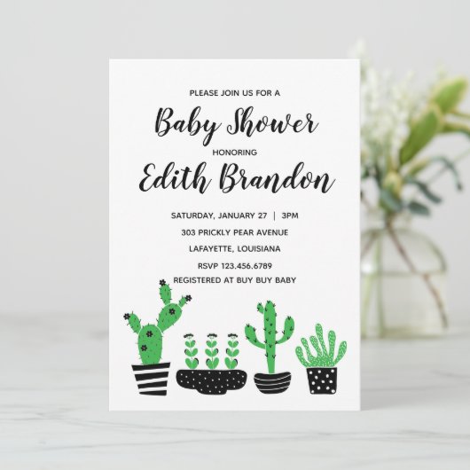 Cactus Baby shower Invitation Kaart (Staand voorkant)