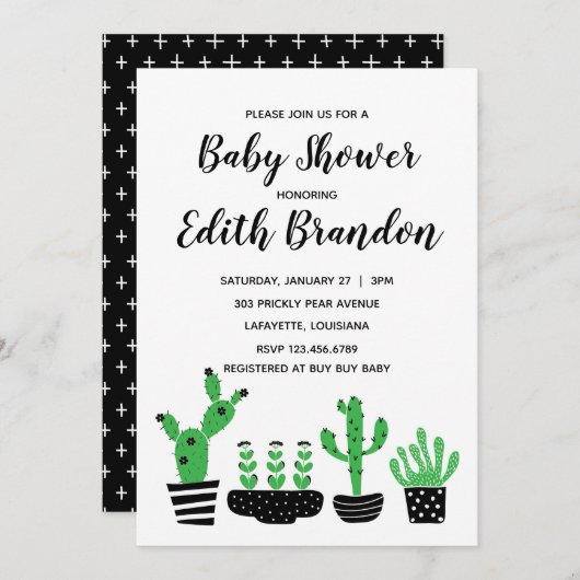 Cactus Baby shower Invitation Kaart (Voorkant / Achterkant)