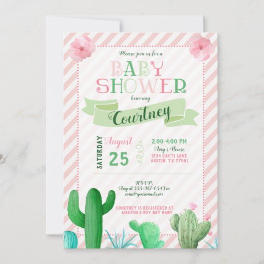 Cactus Baby shower Invitation Kaart (Voorkant)