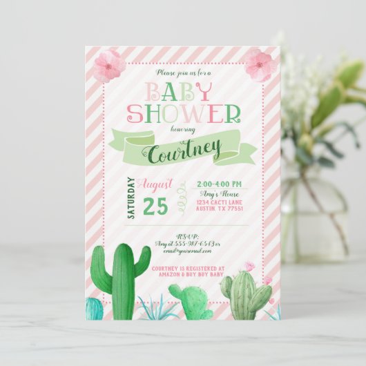 Cactus Baby shower Invitation Kaart (Staand voorkant)