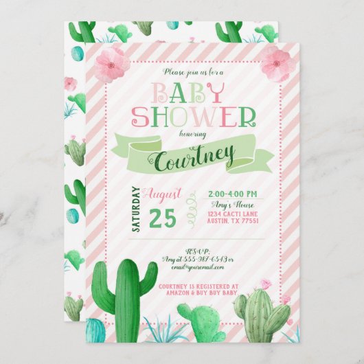 Cactus Baby shower Invitation Kaart (Voorkant / Achterkant)