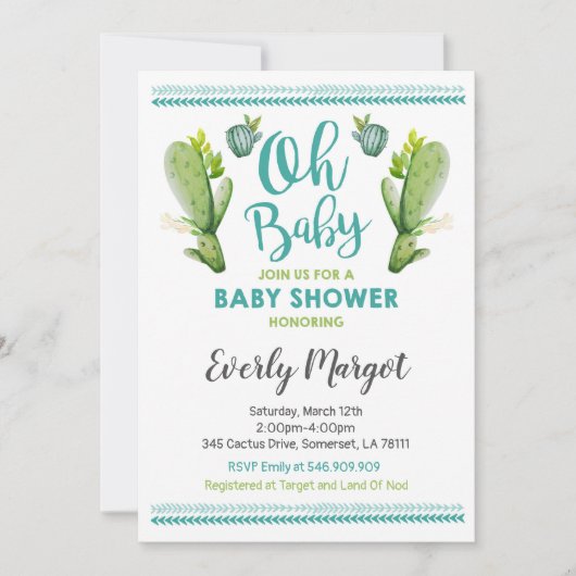 Cactus Baby shower Invitation Succulent Shower Kaart (Voorkant)