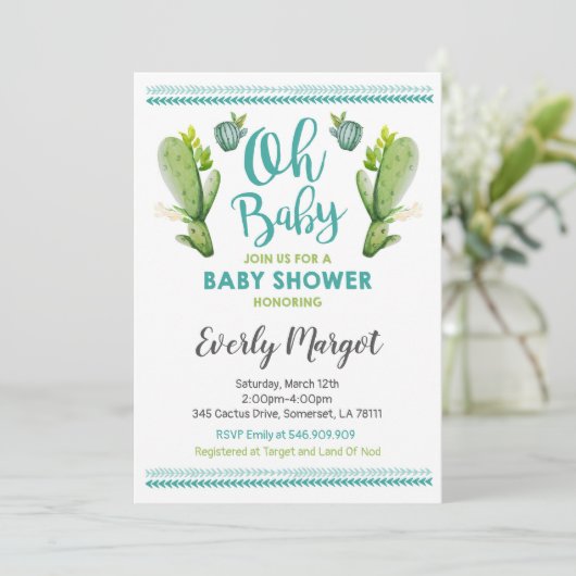 Cactus Baby shower Invitation Succulent Shower Kaart (Staand voorkant)