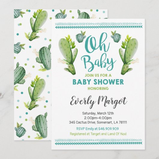 Cactus Baby shower Invitation Succulent Shower Kaart (Voorkant / Achterkant)