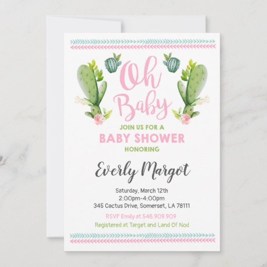 Cactus Baby shower Invitation Succulent Shower Kaart (Voorkant)