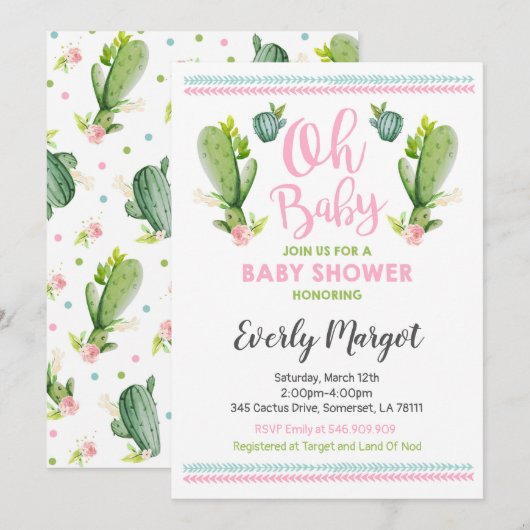 Cactus Baby shower Invitation Succulent Shower Kaart (Voorkant / Achterkant)