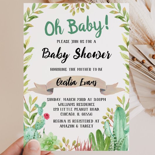 Cactus Baby Shower Kaart