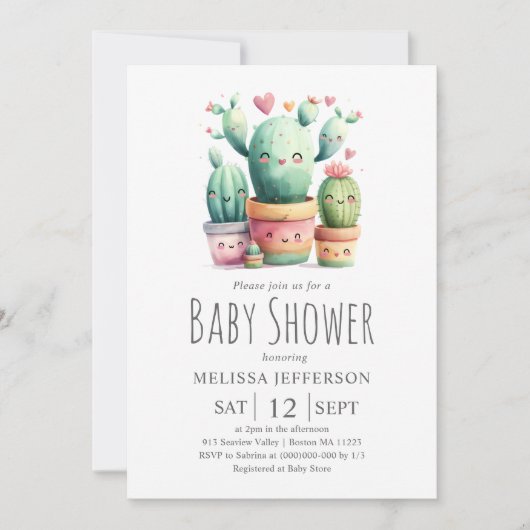 Cactus Baby Shower Kaart (Voorkant)