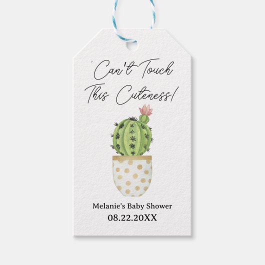 Cactus Baby shower "Kan deze schattigheid niet aan Cadeaulabel (Voorkant)