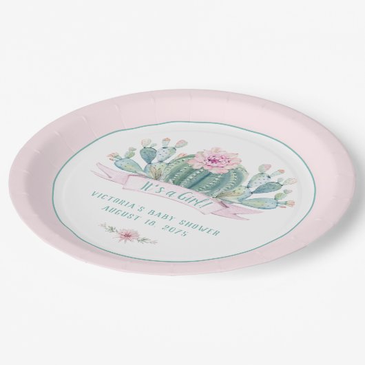 Cactus Baby shower Papier Borden Papieren Bordje (Gekanteld)