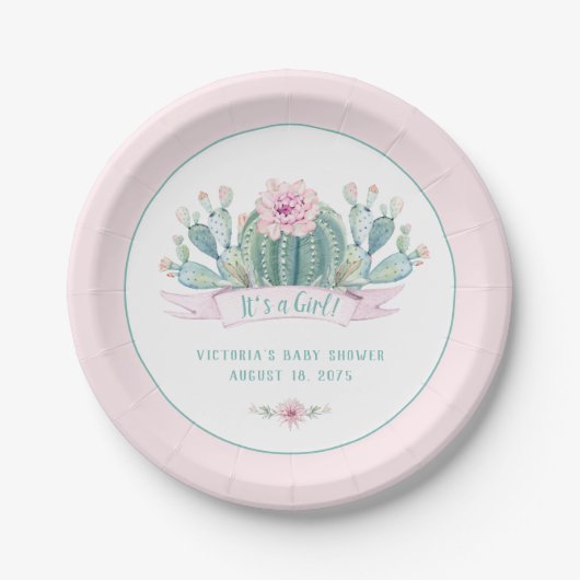 Cactus Baby shower Papier Borden Papieren Bordje (Voorkant)
