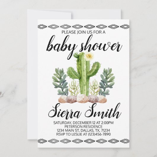 Cactus Baby shower Uitnodiging (Voorkant)