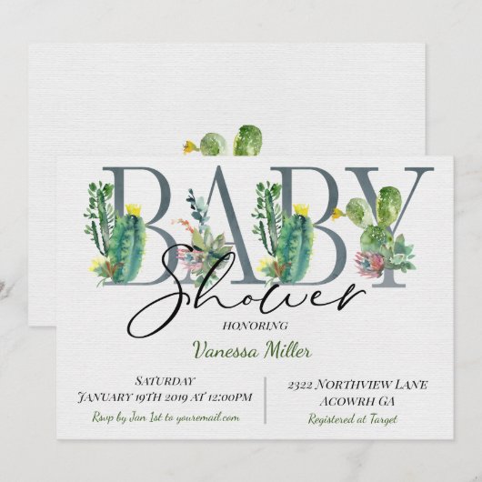 Cactus baby shower uitnodiging (Voorkant / Achterkant)