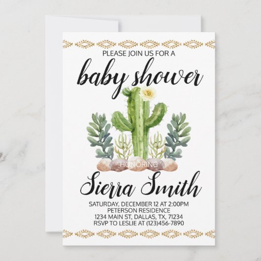 Cactus Baby shower Uitnodiging (Voorkant)