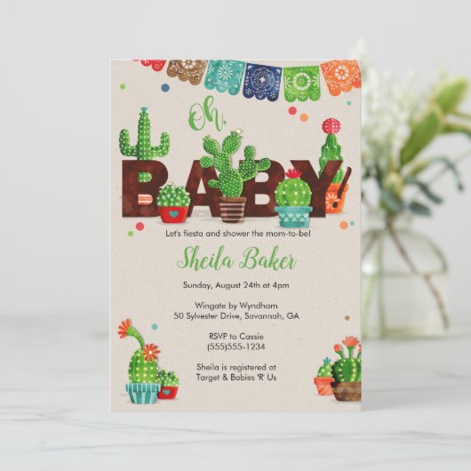 Cactus Baby shower uitnodiging | Cactus Theme (Staand voorkant)
