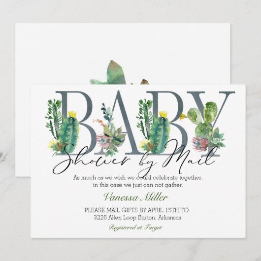 Cactus Baby Shower uitnodiging per post (Voorkant / Achterkant)
