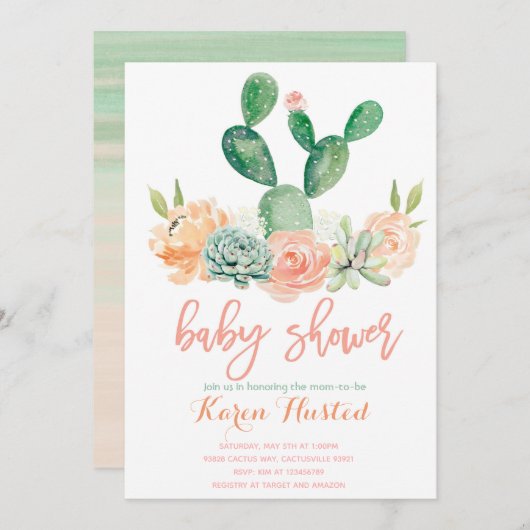 Cactus baby shower uitnodiging succulent (Voorkant / Achterkant)