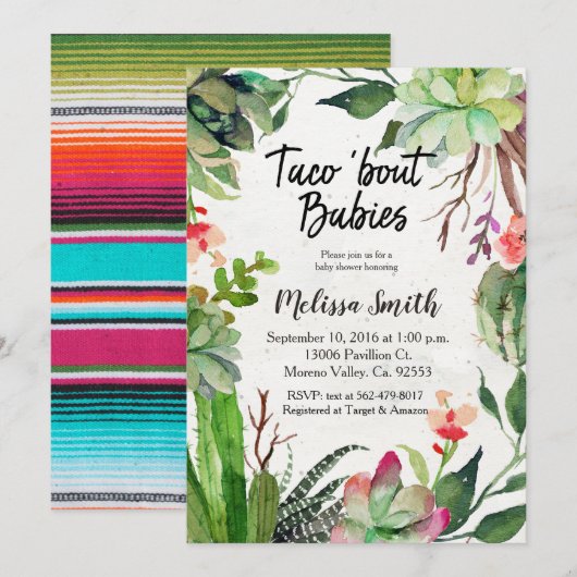 Cactus Baby shower Uitnodigingstaco over baby's Kaart (Voorkant / Achterkant)