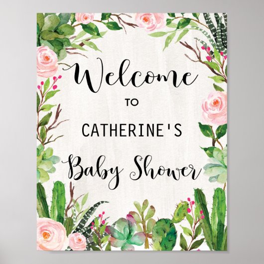 Cactus Baby shower Welcome Sign Succulent Poster (Voorkant)